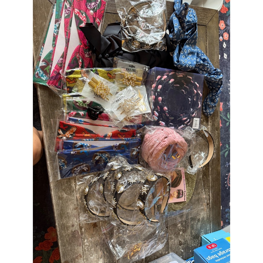 Bulk Hair Accessory Lot Headbands Bow Clips Turbans Rhinestone Pearl Pastel